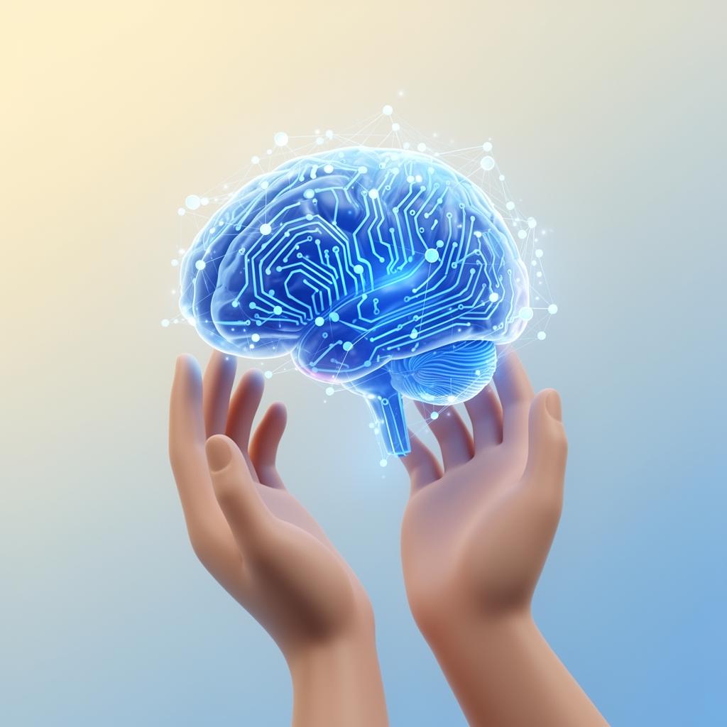 Hands holding an AI brain — partnership illustration